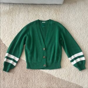 MOTHER Green Cardigan with White Stripes